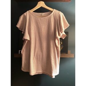 White and Peach Striped Ruffle Top